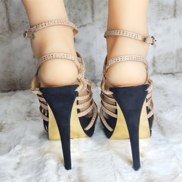 ☆ Nude Rhinestone Strap Platform High Heel Shoes Sandals Size 9 - Picture 8 of 10